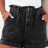 Scrunch Waist Denim Shorts with Pockets