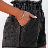 Scrunch Waist Denim Shorts with Pockets