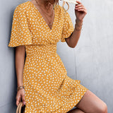 Smocked Waist Layered Surplice Dress