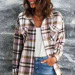 Plaid Button Front Shirt Jacket with Breast Pockets