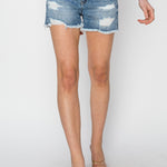 RISEN Stepped Waist Frayed Denim Shorts