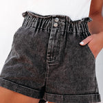 Scrunch Waist Denim Shorts with Pockets