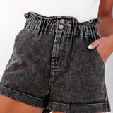 Scrunch Waist Denim Shorts with Pockets