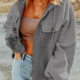 Zip-Up Drawstring Hooded Jacket