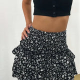 Printed Frill Trim Smocked Mini Skirt