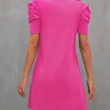 Round Neck Puff Sleeve Mini Dress