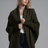 Dolman Sleeve Open Front Ribbed Trim Longline Cardigan