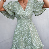 Smocked Waist Layered Surplice Dress