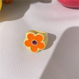 HUANZHI 2021 New Alloy Drop Oil Eye Patch Resin Acrylic Gradient Colorful Geometric Square Rings for Women Girls Jewelry Gifts