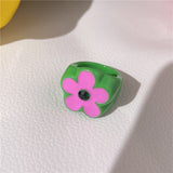 HUANZHI 2021 New Alloy Drop Oil Eye Patch Resin Acrylic Gradient Colorful Geometric Square Rings for Women Girls Jewelry Gifts