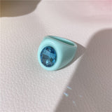 HUANZHI 2021 New Alloy Drop Oil Eye Patch Resin Acrylic Gradient Colorful Geometric Square Rings for Women Girls Jewelry Gifts