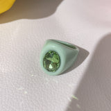 HUANZHI 2021 New Alloy Drop Oil Eye Patch Resin Acrylic Gradient Colorful Geometric Square Rings for Women Girls Jewelry Gifts