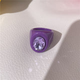 HUANZHI 2021 New Alloy Drop Oil Eye Patch Resin Acrylic Gradient Colorful Geometric Square Rings for Women Girls Jewelry Gifts