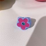 HUANZHI 2021 New Alloy Drop Oil Eye Patch Resin Acrylic Gradient Colorful Geometric Square Rings for Women Girls Jewelry Gifts