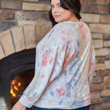 Curvy Line- Multi Tie-dye Crew Neck Long Bat Sleeve Dropped Shoulders Sweatshirt
