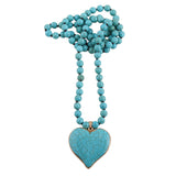 RH Fashion Bohemian Jewelry Accessory 8mm Blue Stones Knotted With Stone Heart Pendant Necklaces For Women Boho Necklace