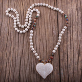 RH Fashion Bohemian Jewelry Accessory 8mm Blue Stones Knotted With Stone Heart Pendant Necklaces For Women Boho Necklace