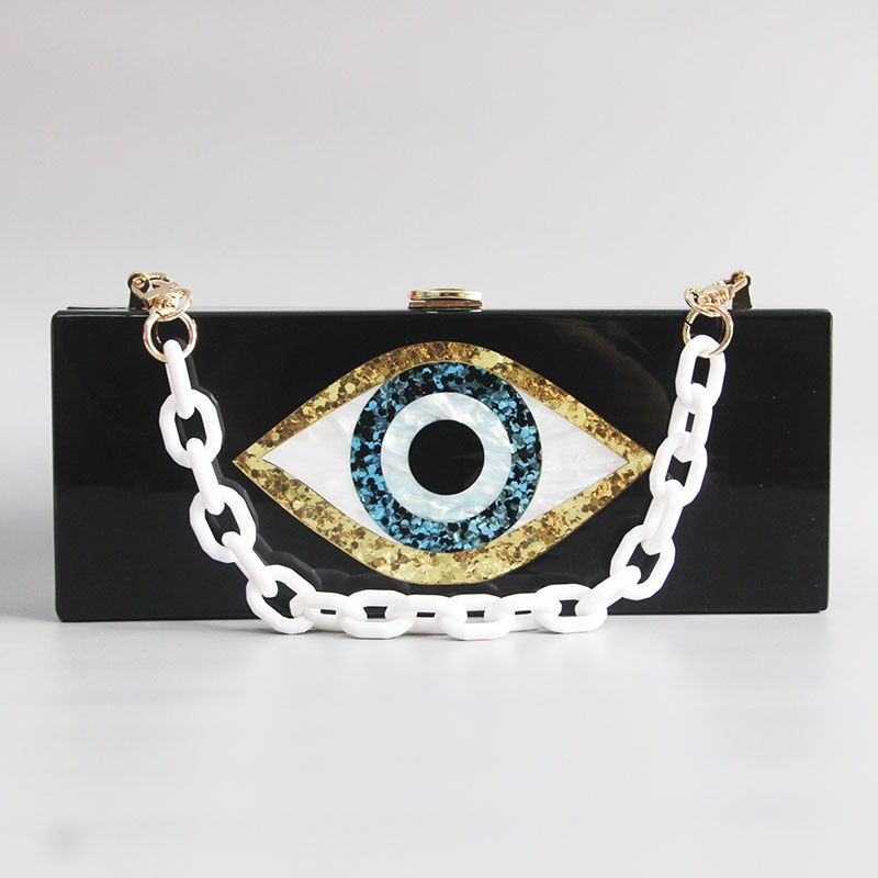 Marbling Pearl White Evil Eye Box Clutch