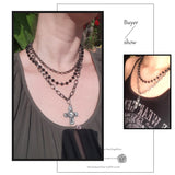 Fashion Bohemian Tribal Jewelry 3 Layer Multiple Black Glass Crystal Rosary Link & Chain Cross Pendant Necklaces