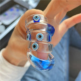 HUANZHI 2021 New Summer Korean Devil's Eye Blue Transparent Resin Round Rings  for Women Girls Party Jewelry Gifts