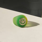 HUANZHI 2021 New Summer Korean Devil's Eye Blue Transparent Resin Round Rings  for Women Girls Party Jewelry Gifts