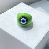 HUANZHI 2021 New Summer Korean Devil's Eye Blue Transparent Resin Round Rings  for Women Girls Party Jewelry Gifts