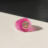 HUANZHI 2021 New Summer Korean Devil's Eye Blue Transparent Resin Round Rings  for Women Girls Party Jewelry Gifts