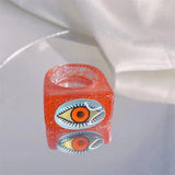 HUANZHI 2021 New Summer Korean Devil's Eye Blue Transparent Resin Round Rings  for Women Girls Party Jewelry Gifts
