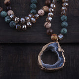 Fashion Bohemian Tribal Jewelry Crystal / Stone Long Knotted Irregular Druzy Stone Pendant Necklaces For Women