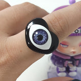 HUANZHI 2021 New Summer Korean Devil's Eye Blue Transparent Resin Round Rings  for Women Girls Party Jewelry Gifts