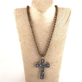 Fashion Bohemian Tribal Jewelry Lava Stone Long Knotted Paved Pearl decoration Cross Necklaces