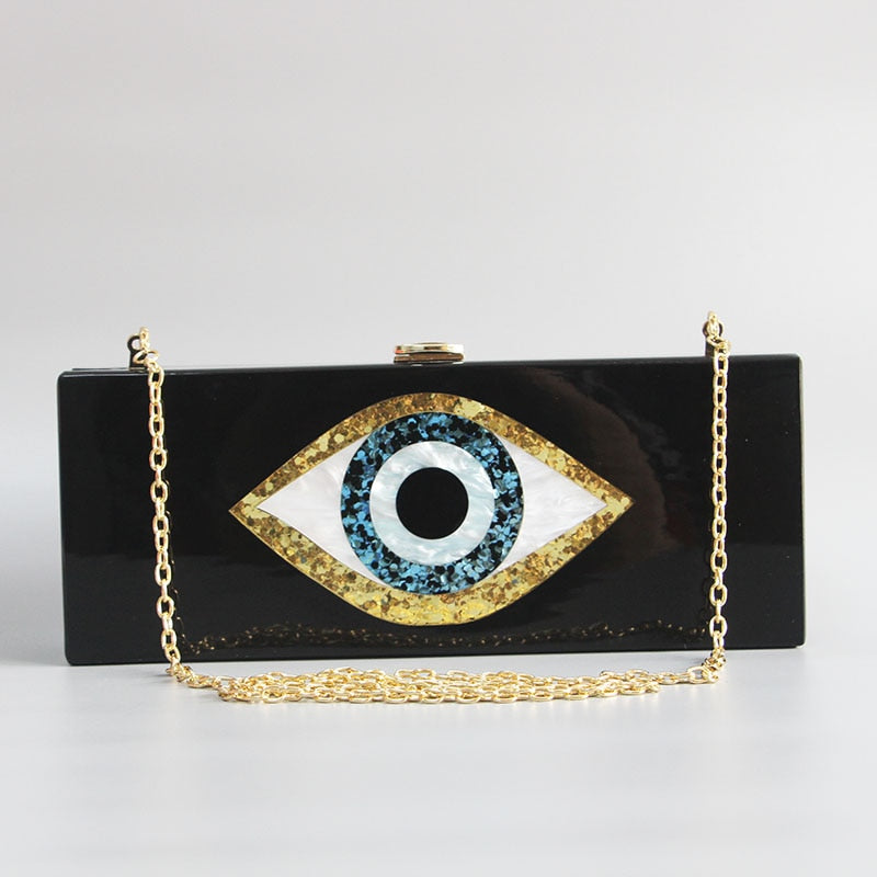Marbling Pearl White Evil Eye Box Clutch