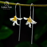 Lotus Fun Osmanthus Fragrans Flower Dangle Earrings Real 925 Sterling Silver Handmade Designer Fine Jewelry Earrings for Women