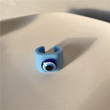 HUANZHI 2021 New Summer Korean Devil's Eye Blue Transparent Resin Round Rings  for Women Girls Party Jewelry Gifts