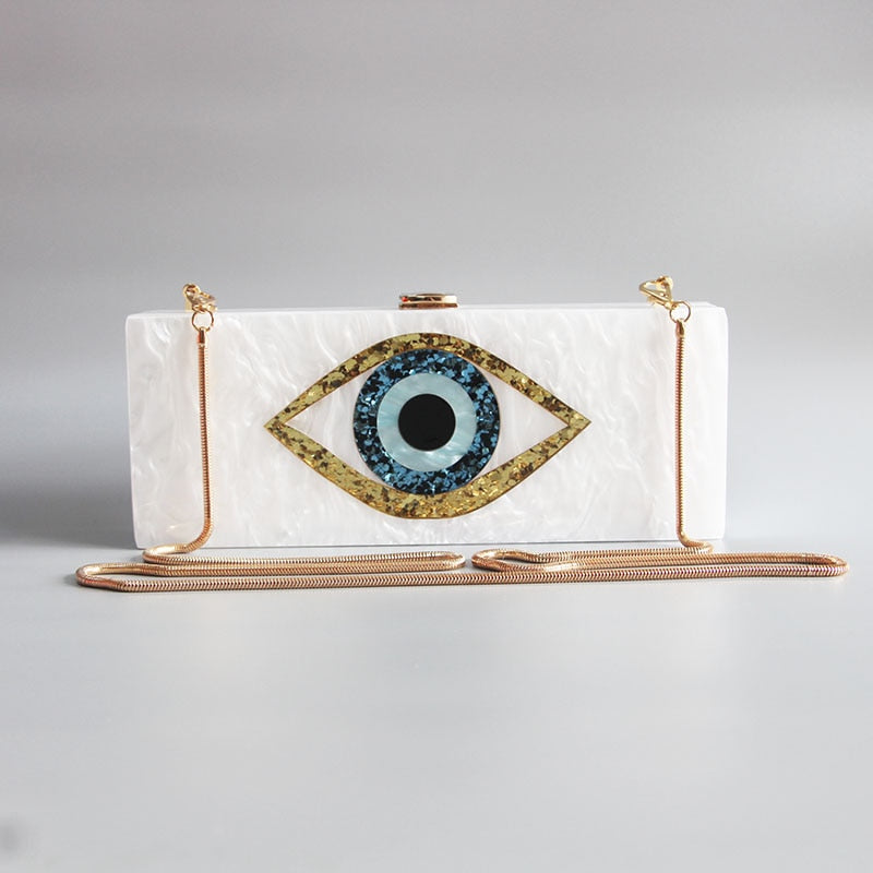 Marbling Pearl White Evil Eye Box Clutch