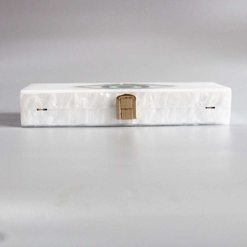 Marbling Pearl White Evil Eye Box Clutch