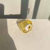 HUANZHI 2021 New Summer Korean Devil's Eye Blue Transparent Resin Round Rings  for Women Girls Party Jewelry Gifts