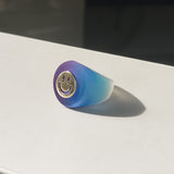 HUANZHI 2021 New Summer Korean Devil's Eye Blue Transparent Resin Round Rings  for Women Girls Party Jewelry Gifts