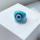 HUANZHI 2021 New Summer Korean Devil's Eye Blue Transparent Resin Round Rings  for Women Girls Party Jewelry Gifts