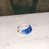 HUANZHI 2021 New Summer Korean Devil's Eye Blue Transparent Resin Round Rings  for Women Girls Party Jewelry Gifts