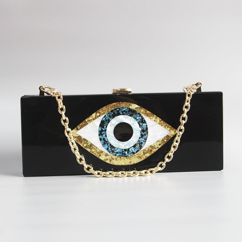 Marbling Pearl White Evil Eye Box Clutch