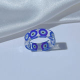 HUANZHI 2021 New Summer Korean Devil's Eye Blue Transparent Resin Round Rings  for Women Girls Party Jewelry Gifts