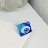 HUANZHI 2021 New Summer Korean Devil's Eye Blue Transparent Resin Round Rings  for Women Girls Party Jewelry Gifts