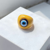 HUANZHI 2021 New Summer Korean Devil's Eye Blue Transparent Resin Round Rings  for Women Girls Party Jewelry Gifts