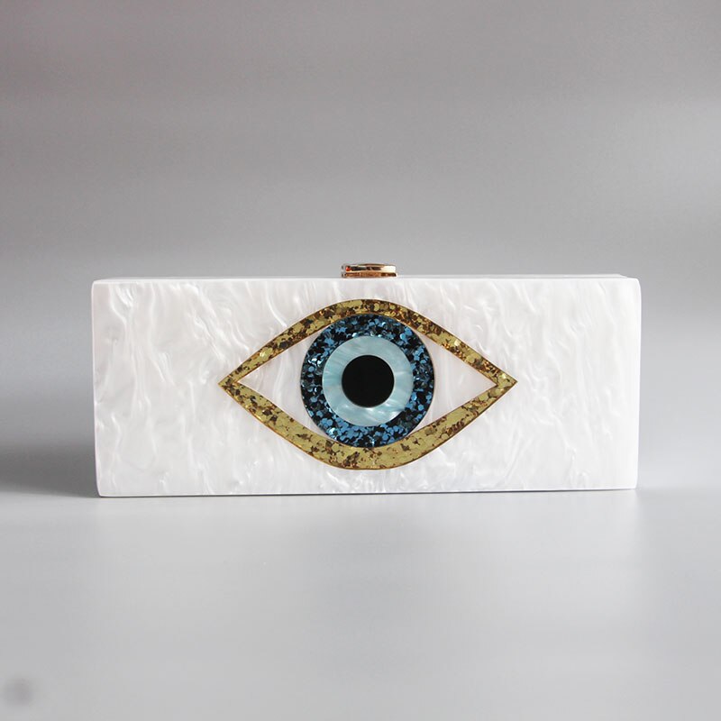 Marbling Pearl White Evil Eye Box Clutch