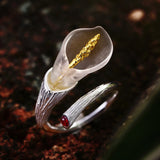 Lotus Fun Real 925 Sterling Silver Natural Gemstones Designer Fine Jewelry Calla Lily Flower Ring Adjustable Rings Women Bijoux