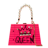 New arrival fashion letter diamonds pearl rivet box shape casual female handbag party purse ladies crossbody messenger bags SAC