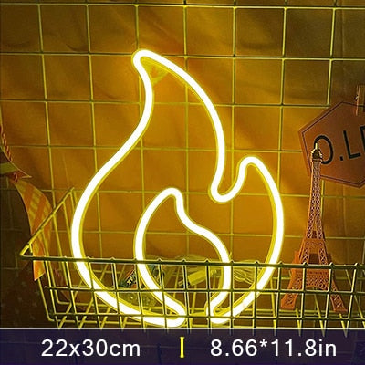 Flame Neon Sign Red and Yellow Flame Neon Light Flame Led Light Sign for Kids Baby Room Wedding Party Wall Decor Hanging Light