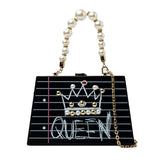 New arrival fashion letter diamonds pearl rivet box shape casual female handbag party purse ladies crossbody messenger bags SAC