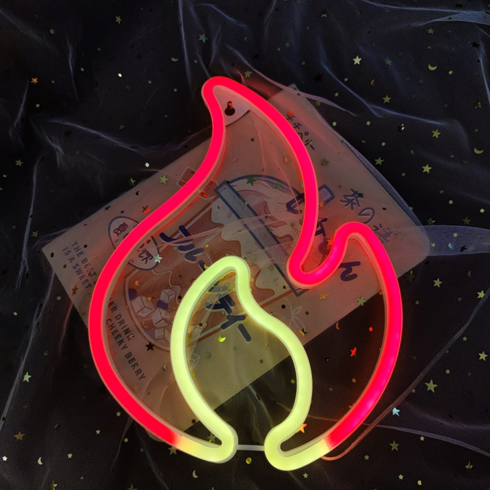 Flame Neon Sign Red and Yellow Flame Neon Light Flame Led Light Sign for Kids Baby Room Wedding Party Wall Decor Hanging Light